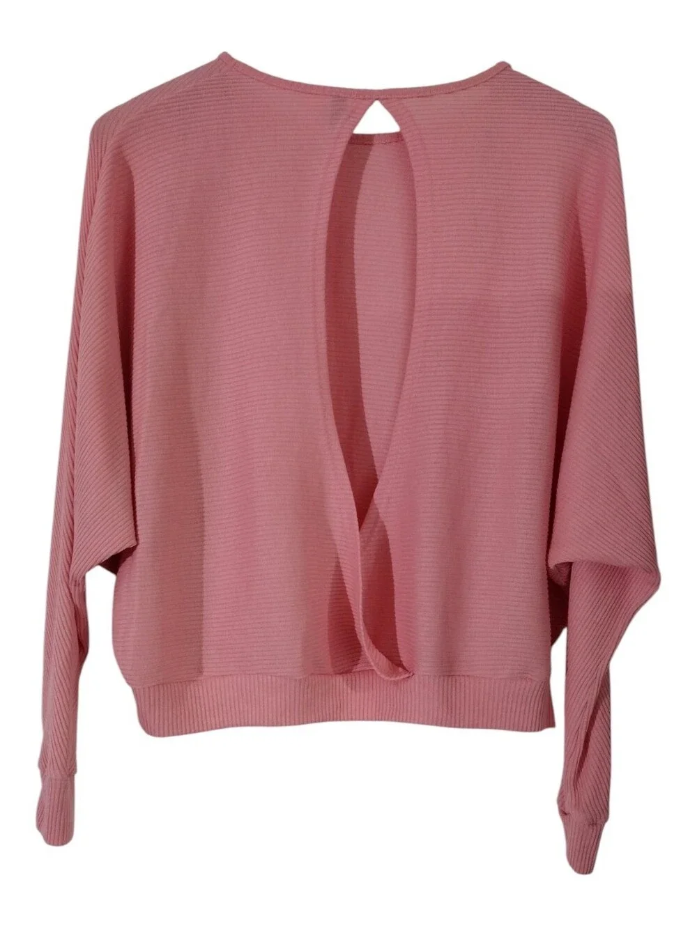 Divided Pink Ribbed Long Sleeve Sweater distinctive cut-out back design